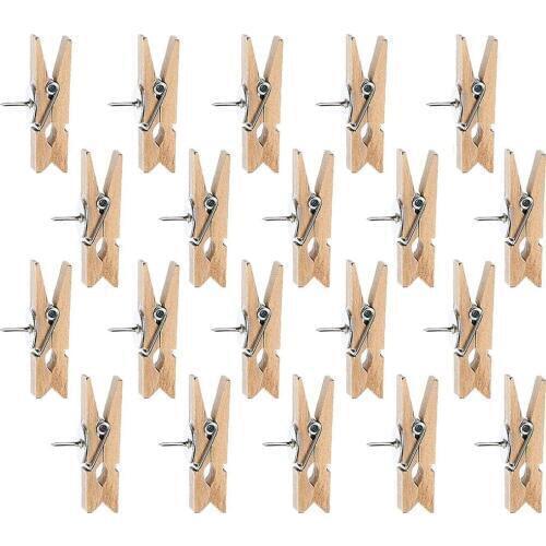Push Pins with Wooden Clips Pushpins Tacks Thumbtacks, Creative Paper Clips with Pins for Cork Boards Notes Photos Wall and Cr