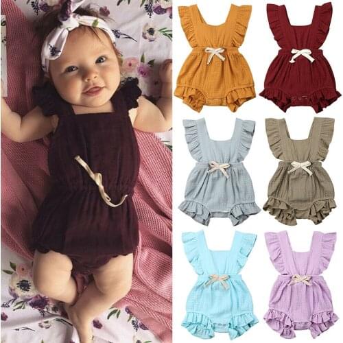 2020 New Summer Newborn Baby Girl Solid Ruffle Bodysuit Jumpsuit Outfit Icing Cute Casual Clothes 0-24M