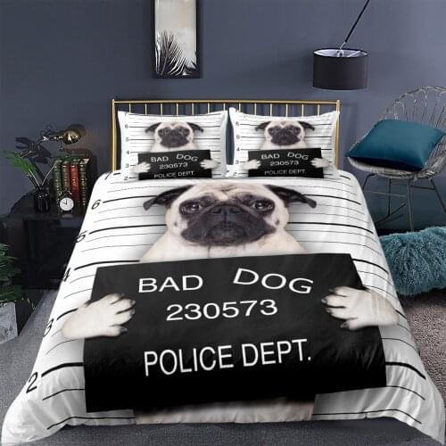 3D Dog Pattern Printed Stripe Bedding Set Child Adult Blcak White Quilt Cover Duvet Cover Pillowcase Single Twin Double King
