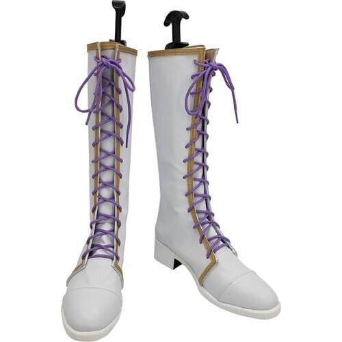 CosplayLove BanG Dream! Pastel*Palettes Wakamiya Eve White Purple Cosplay Shoes Long Boots Leather Custom Made