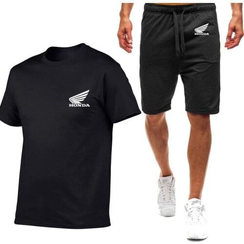 2021 2-piece suit basketball Mens T-shirt Honda Printing short summer short-sleeved suit sportswear sports pants running Set
