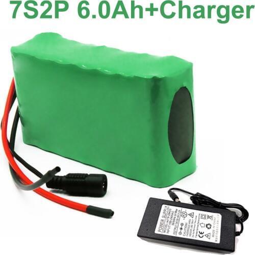 24V 6Ah 25.9V 18650 Li-ion Battery Pack E-Bike electric bicycle 7S2P With charger