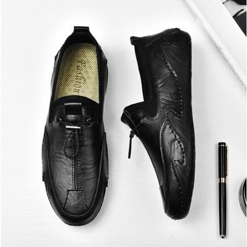 Mens Daily Casual Shoes Leather Slip on Breathable Flats Shoe Mens Loafers Fashion Sneakers Outdoor Platform Shoes