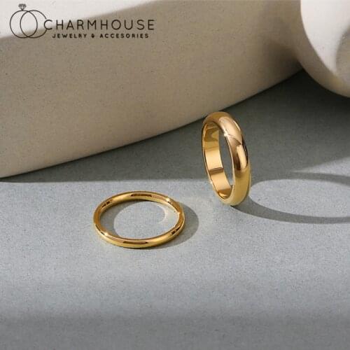 18K Gold GP Rings Set For Women Man Round Smooth Finger Ring Couple Lovers Jewelry Accesories Anillo Mujer Bague Femme Bijoux