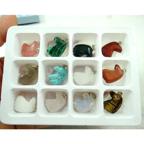 Natural stone Turquoises Quartz crystal tiger eye aventurine eagle head pendant for diy Jewelry making necklace Accessories12pc