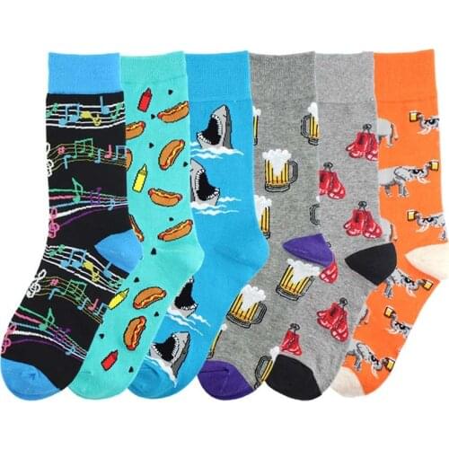 New mens Crew Socks Funny Cotton Harajuku Creative Beer Elephant Boxing Pattern Trend Fashion Mens Socks Christmas Sock Gift