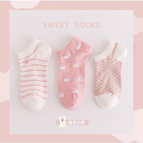 Socks Women Cotton Low Tube Pink Dog Cute High Quality Harajuku Japanese Fashion Kawaii Lolita Girls Ankle Crew Socks