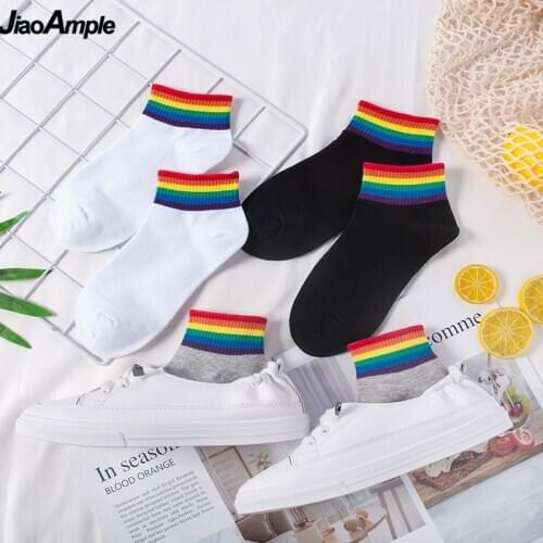 5 Pairs/set Women Cotton Socks Korean Fashion Rainbow Thin Harajuku Womans Socks Set Summer Joker Cozy Breathable Socks Female