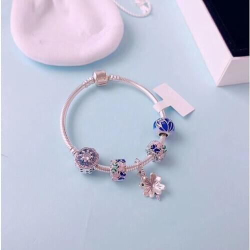 2019 Spring New DIY 925 Sterling Silver Pendant Bead Clover Hearts Hanging Charm Original Pan Bracelet Bangle