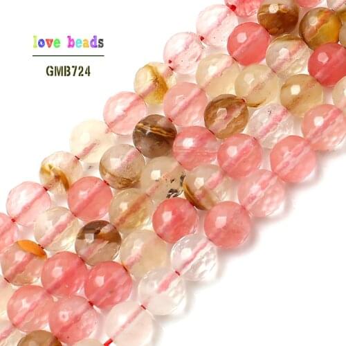 Wholesale Natural Stone Faceted Cherry Quartz Loose Beads For Jewelry Making 15.5" Pick Size 4 6 8 10 12mm(F00145)