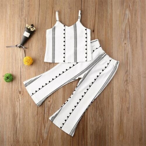 1-6Y Infant Baby Kid Girl Clothes Sets Summer Print Sleeveless Vest+Flare Long Pants 2pcs Outfits