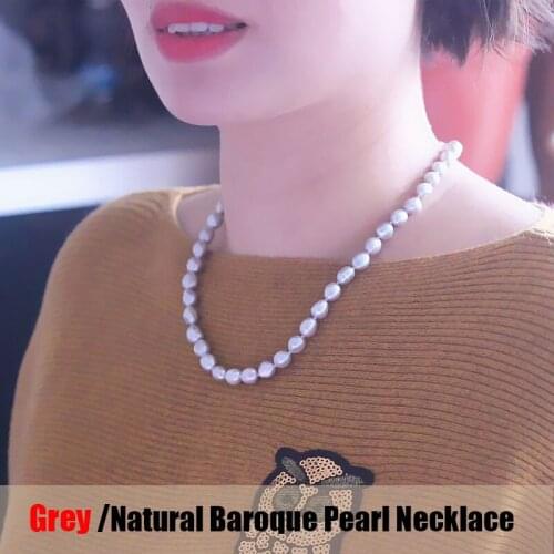 XUELUO Light Grey Genuine Cultured Natural Freshwater Baroque Pearl Chokers Necklace for women
