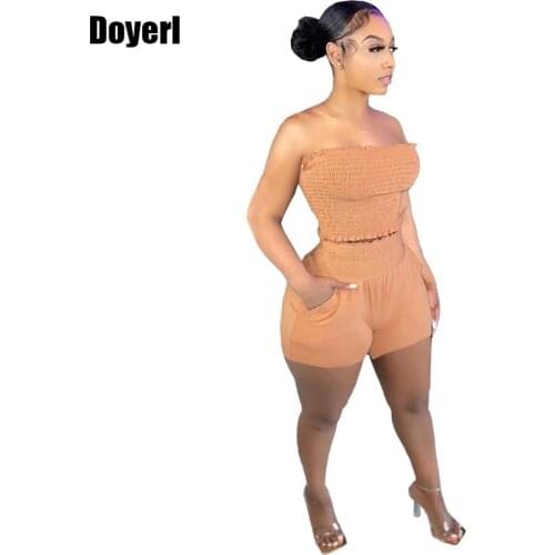 Casual Two Piece Set Women Summer Clothes Sweat Suits Tube Top and Biker Shorts Set Female Sexy Night Club Outfits Matching Sets