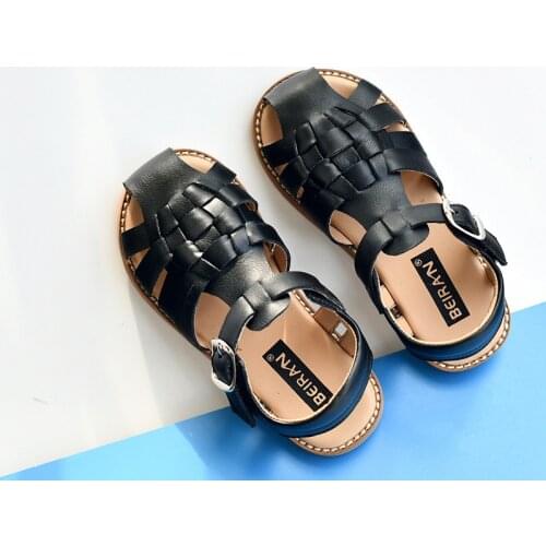 Summer Boys Sandals Quick Dry Cowhide Breathable Close Toe Girls Beach Sandals Genuine Leather Childrens Casual Shoes 6T