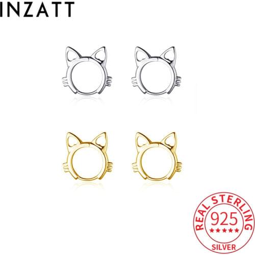 INZATT Real 925 Sterling Silver Hollow Cat Animal Huggies Hoop Earrings For Women Hiphop Fine Jewelry Accessories Drop Shipping