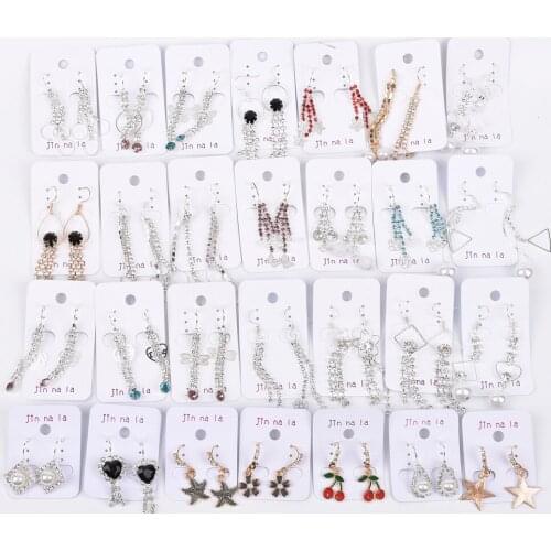 20pair/lot Fashion Hook Drop Dangle Crystal Gold Silver Plated Earrings For Women Party Gifts Jewelry Mix Style Wholesale