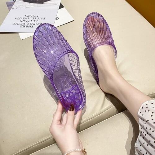 Women Transparent Hollow Out Slippers 2021 Female New Summer Casual Slides Ladies Comfort Shoes Solid Outside Flats Plus Size