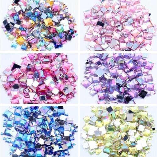 300Pc Mixed Size Crystal AB Color Nail Rhinestones Glitter Square Flatback Non Hotfix Gems Glass 3D Marquise DIY Nail Decoration