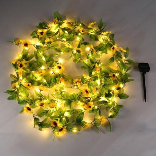 LED Solar Lights String Rattan Lamp Waterproof Two-Color sunflower Green Vine Lamp Outdoor Courtyard Chrismas Light Xmas Decor