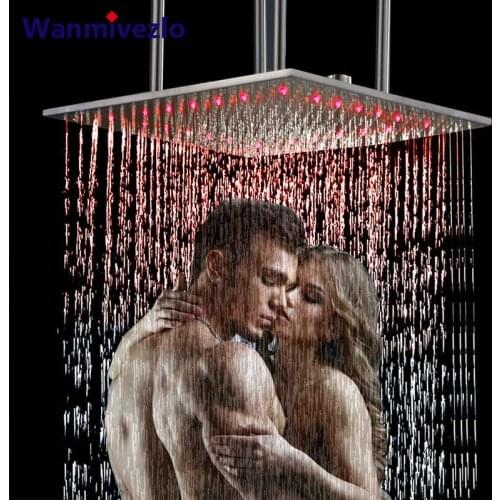 LED Light Rain Shower Head Ceiling Mounted 20" Rainfall Shower Head Bathroom Shower Faucets Accessories Chrome Shower Mixer