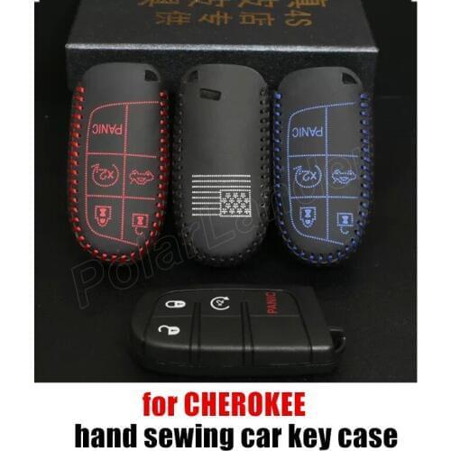 Only Red Case fit for JEEP 14 NEW GRAND CHEROKEE car styling Genuine quality leather car key case Hand sewing cover DIY