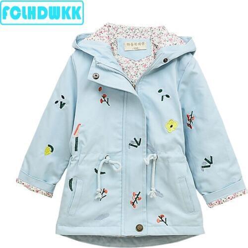 2021 Spring Autumn Girls Windbreaker Coat Jackets Baby Kids Flower Embroidery Hooded Outwear For Baby Kids Coats Jacket Clothing