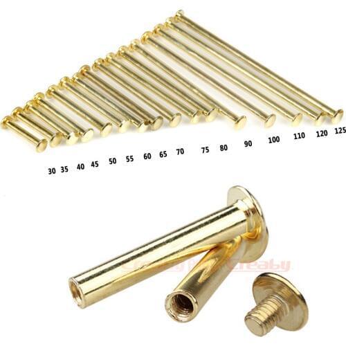 50pcs M5*4-125mm Copper Plated Binding Chicago Screws Nail Rivet Studs Snap Books Butt Screw Photo Album Binding Screw