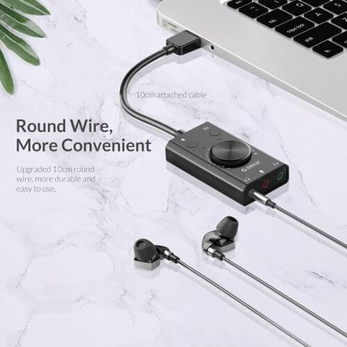 Orico Sound Card External Usb Interface 3.5mm Stereo Microphone Volume Adjustment, Suitable For Notebook Computer Free Drive