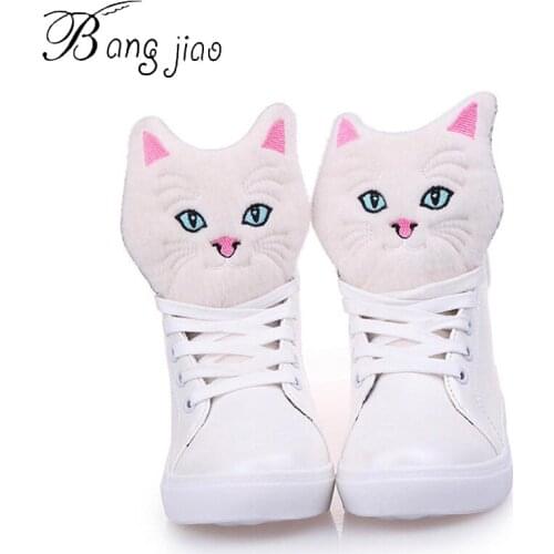 Personality Cat Boots Botas Mujer 2018 New Women Boots Fashion Spring Autumn Ankle Boots For Lady Girl PU Leather Flat Shoes