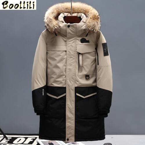 2020 Winter New Mens White Duck Down Long Down Jacket Real Fur Collar Hooded Thicken Warm Parka and Coats Male Brand Clothing