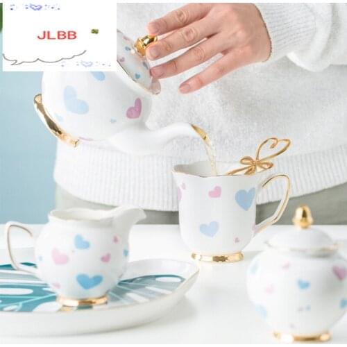 1pc Nordic Luxury Love Porcelain Coffee Mug Teapot Sugar Pot Milk Jug Coffee Cup Saucer Set Tea Tray Wedding Gift