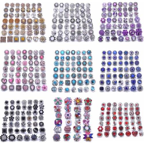 10pcs/lot New 12MM 18mm Snap Jewelry Rhinestone Mini Metal Snap Buttons fit 12mm 18mm Snap Bracelet Bangle Earrings Necklaces