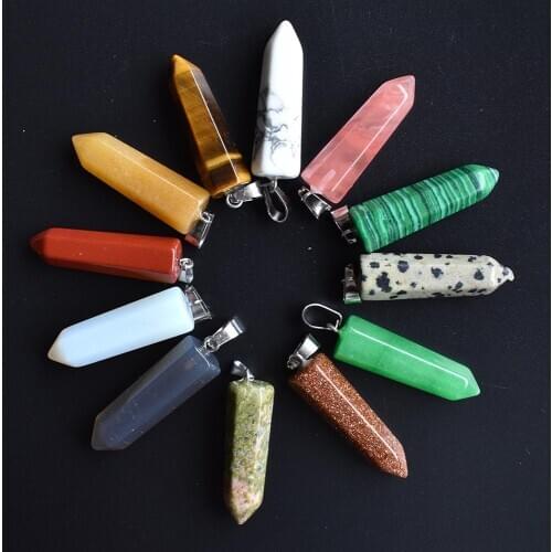 2020 fashion Bestselling Assorted Natural Stone Hexagonal pillar point Pendants Charms teardrop 12pcs wholesale free shipping