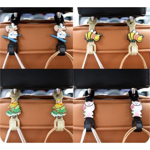 2pcs/set 10 Styles Cute Animal Style Car Back Seat Hanger Holder Hook for Bag Purse Cloth Grocer Auto Fastener Clip Clasp LF 042