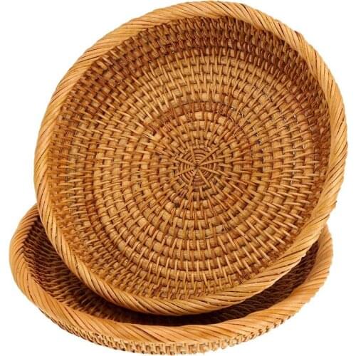 2 Pack Rattan Woven Storage Basket,Bread Basket Display Basket Fruit Candy Cake Tray,for Keys,Wallet,Cell Phone(7.5Inch)
