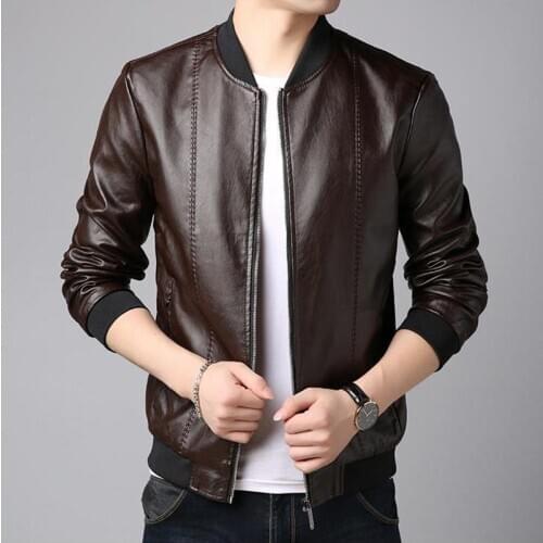 2020 Slim PU Leather Mens Jacket Brand-Clothing Autumn Winter Short Zipper Casual low collar Coat Motorcycle Male Jacket