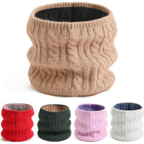 2020 Winter Scarf Women Ring Snood Knit Warm Magic Neck Scarves Solid Cotton Thick Double Side Infinite Bandana Face Cover