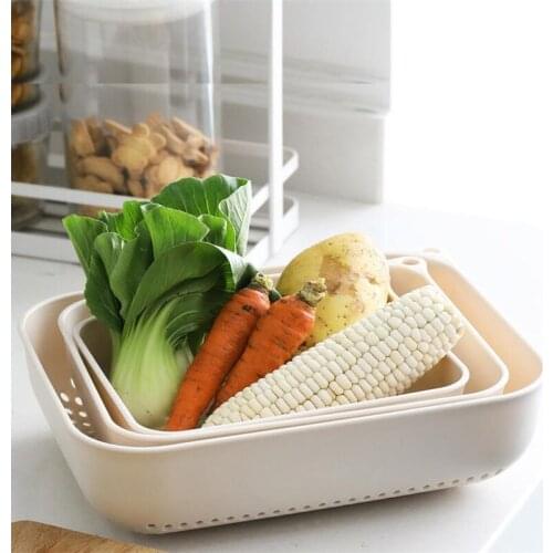 3 Pcs Kitchen Silicone Double Drain Basket Bowl Washing Storage Basket Strainers Bowls Drainer Vegetable Cleaning Colander Tool