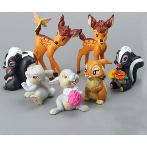 7pcs/set Disney Bambi Deer PVC Action Figure Toy Rabbit Figurine Squirrel Model Anime Cartoon Dolls Christmas Gift for Kid Decor