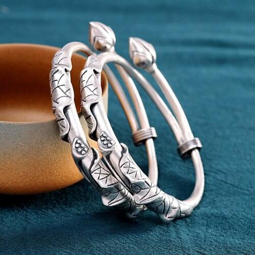 999 Sterling Silver Small Lotus Push-pull Ladies Bracelet