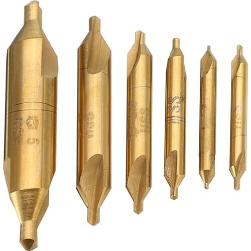 6pcs 1/1.5/2/2.5/3/5mm Center Drills 60 Degree HSS Titanium Coated Countersink Drill Bit
