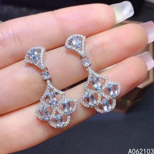 KJJEAXCMY fine jewelry 925 sterling silver inlaid natural Aquamarine women vintage exquisite earrings eardrop support detection