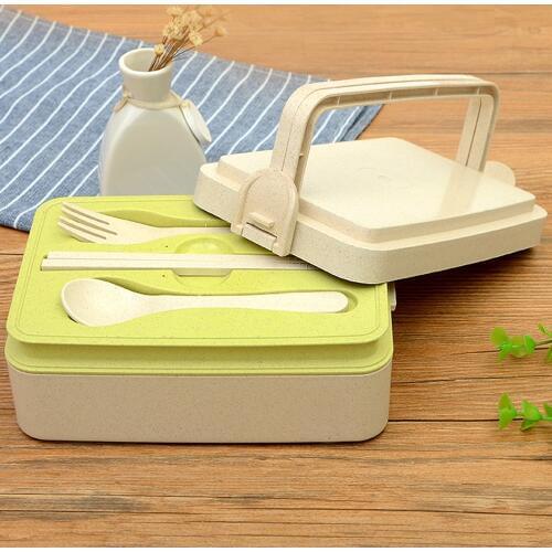 Luch Box Environmentally Friendly Students Wheat Straw Microwave Multi-Layer Portable Tableware Lunch Box Pistachio Green