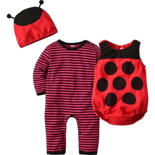 Baby Halloween Costume Bee Rompers Toddler Costume Long Sleeve Baby Jumpsuit,Red Vest,Bee Hat,Newborn Baby Boy Girl Romper 3-24M