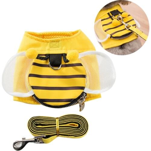 Cute Pet Backpack Harness Travel Outdoor Hiking Little Bee Shape Saddlebag with Leash for Small Dogs
