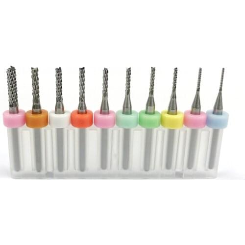 Mini PCB Carbide Machine Tools End Mill 3.175 Diameter CNC Cutting Bits Milling Cutters Kit 0.8-3.175mm 10pcs/set CNC Router Bit