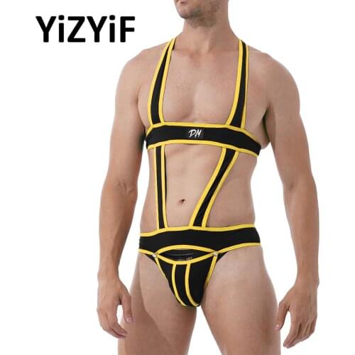 Mens Elastic Body Chest Harness Bandage Lingerie Sexy Jock Straps Bodysuits Clubwear Costume