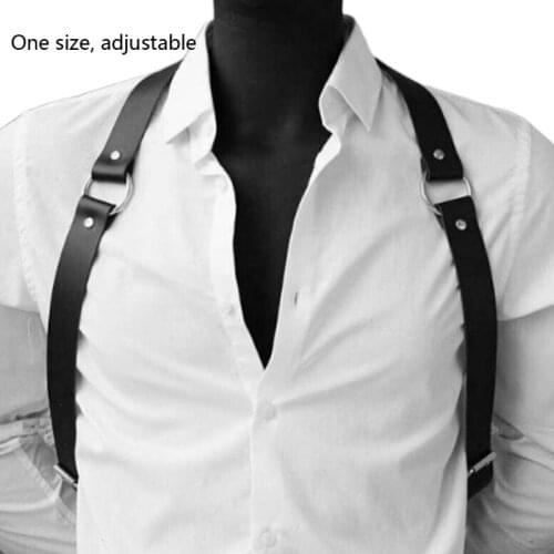 Men Adjustable Faux Leather Body Chest Harness Suspender Belt with Bucles Metal O-Rings Gothic Punk Black Shoulder Armor