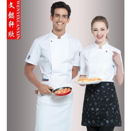 New Summer Short-sleeve Embroidered Workwear Restaurant Chef Jacket Kitchen Cook Suit Man Woman Chef Uniform 6 Colors B-6453