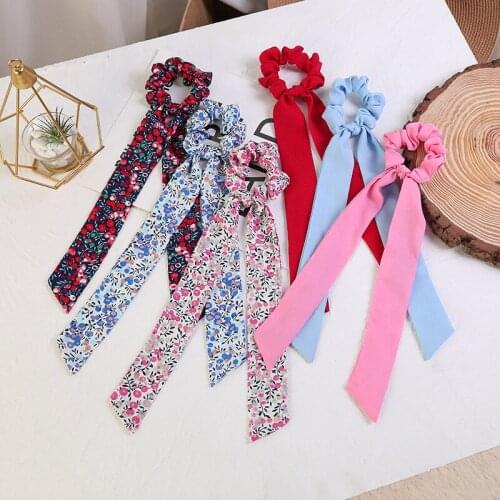 Yishine 2021 Newest Floral And Solid Color Elegant Hair Tie With Long Tail Spring Summer Collection